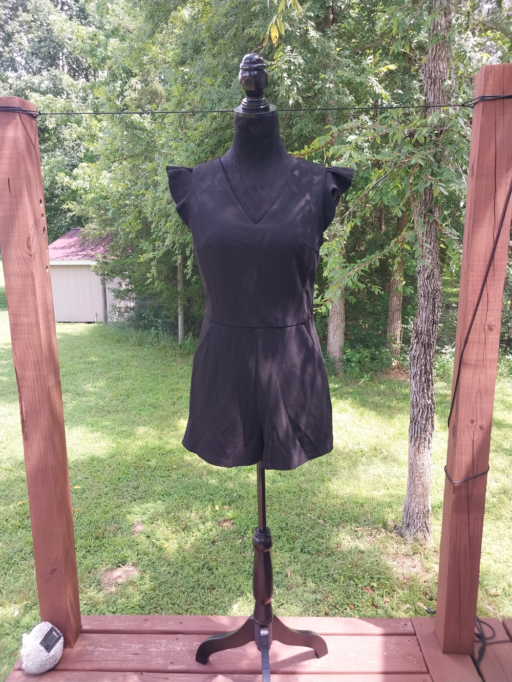 She + Sky Black V-Neck Flutter-Sleeve Romper